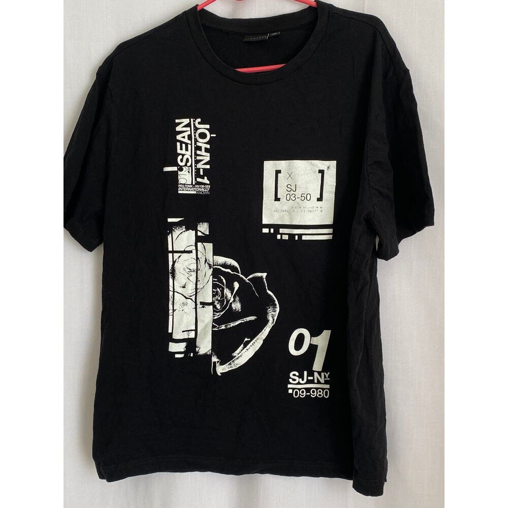 Mens XL Sean John extra large T-shirt Graphic Tee T Shirt Black and White